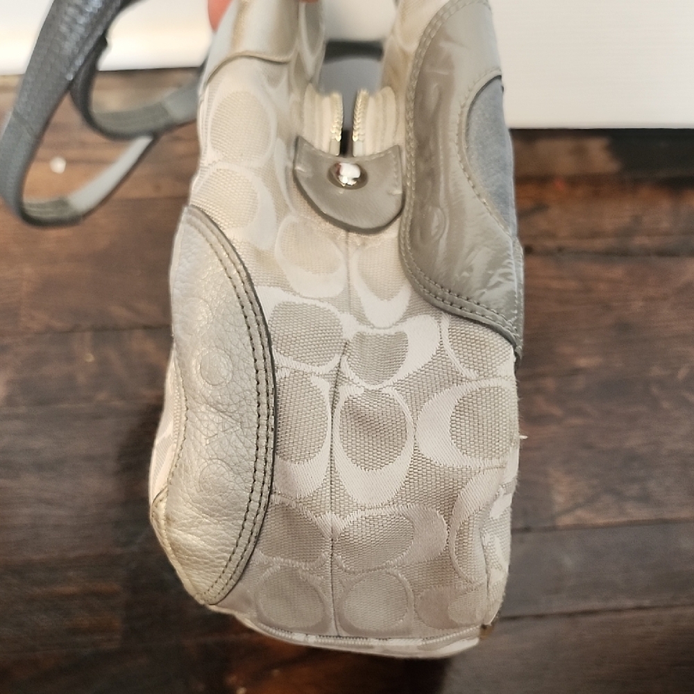 Coach Shoulder Bag Gray Monogram With Leather Circles Hobo - Picture 10 of 16